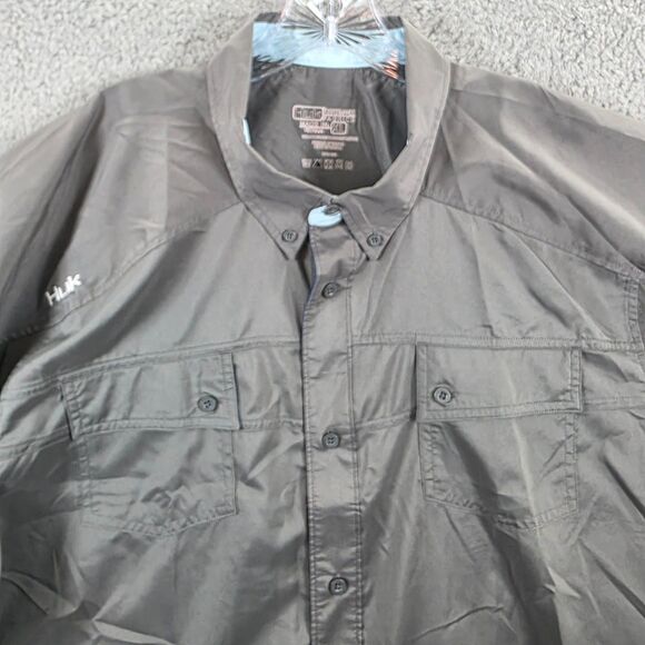 Huk Performance Men's Fishing Button Down Vented Short Sleeve Gray Shirt Size XL - Picture 4 of 11
